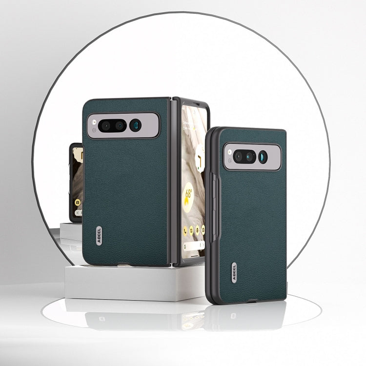 For Google Pixel Fold ABEEL Genuine Leather Luolai Series Phone Case(Dark Green) - Google Cases by buy2fix | Online Shopping UK | buy2fix