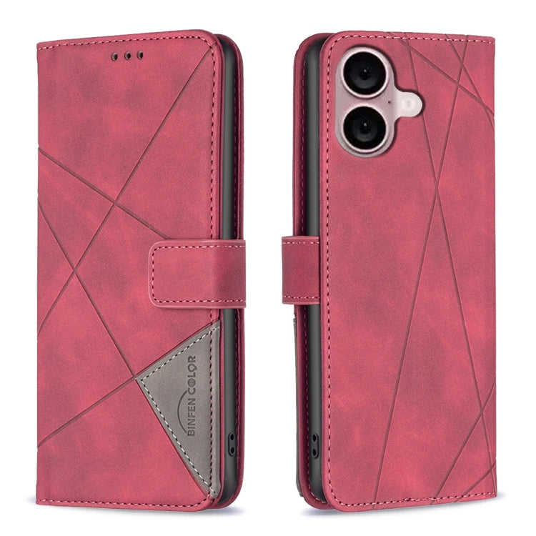 For iPhone 16 Magnetic Buckle Rhombus Texture Leather Phone Case(Red) - iPhone 16 Cases by buy2fix | Online Shopping UK | buy2fix