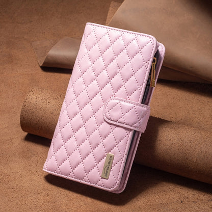 For iPhone 16 Pro Max Diamond Lattice Zipper Wallet Leather Flip Phone Case(Pink) - iPhone 16 Pro Max Cases by buy2fix | Online Shopping UK | buy2fix