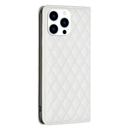 For iPhone 16 Pro Diamond Lattice Magnetic Leather Flip Phone Case(White) - iPhone 16 Pro Cases by buy2fix | Online Shopping UK | buy2fix