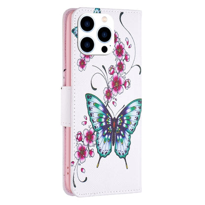 For iPhone 16 Pro Max Colored Drawing Pattern Flip Leather Phone Case(Flowers Butterfly) - iPhone 16 Pro Max Cases by buy2fix | Online Shopping UK | buy2fix