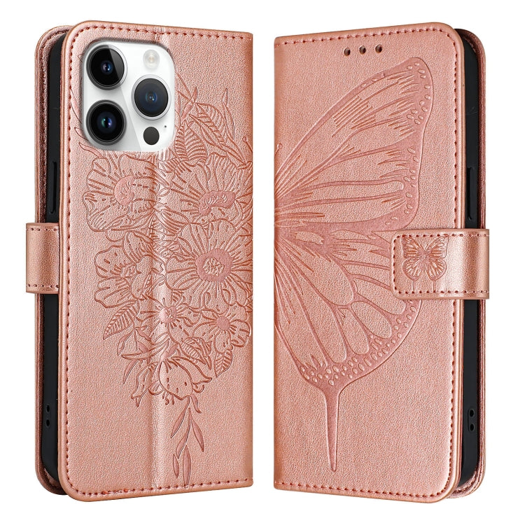 For iPhone 16 Pro Max Embossed Butterfly Leather Phone Case(Rose Gold) - iPhone 16 Pro Max Cases by buy2fix | Online Shopping UK | buy2fix