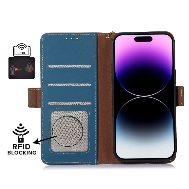 For OnePlus 12 Genuine Leather Magnetic RFID Leather Phone Case(Blue) - OnePlus Cases by buy2fix | Online Shopping UK | buy2fix