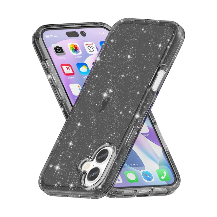 For iPhone 16 Shockproof Terminator Glitter Powder Phone Case(Black) - iPhone 16 Cases by buy2fix | Online Shopping UK | buy2fix