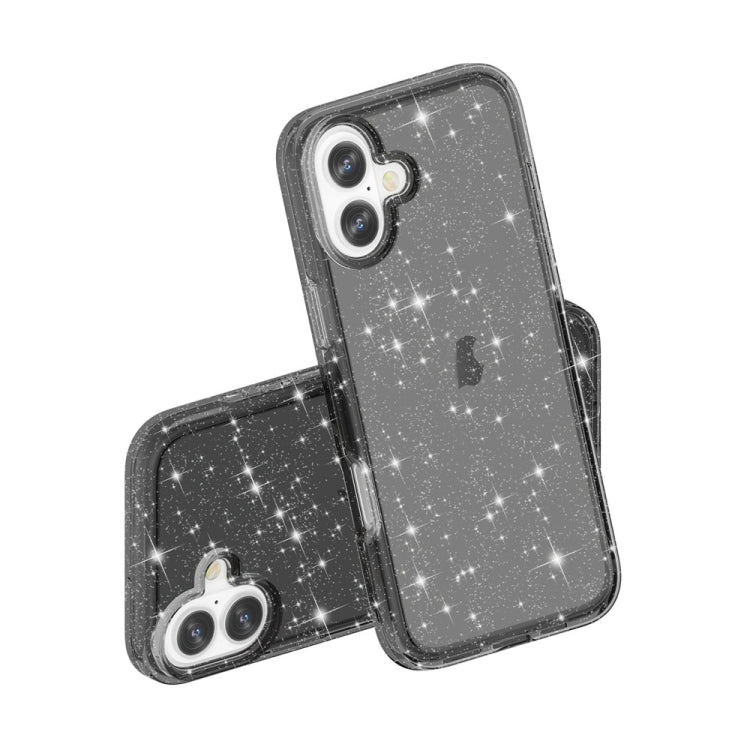 For iPhone 16 Shockproof Terminator Glitter Powder Phone Case(Black) - iPhone 16 Cases by buy2fix | Online Shopping UK | buy2fix