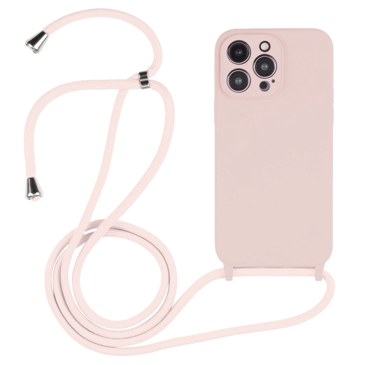 For iPhone 16 Pro Crossbody Lanyard Liquid Silicone Case(Sand Pink) - iPhone 16 Pro Cases by buy2fix | Online Shopping UK | buy2fix