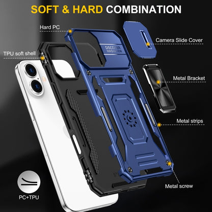 For iPhone 16 Armor PC + TPU Camera Shield Phone Case(Navy Blue) - iPhone 16 Cases by buy2fix | Online Shopping UK | buy2fix