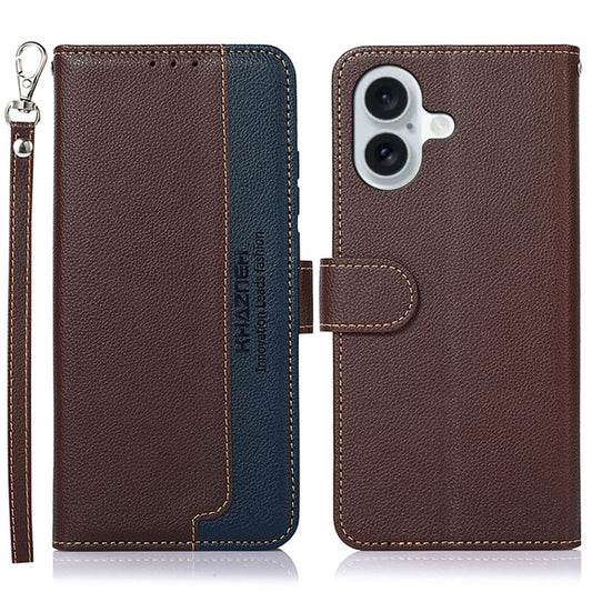 For iPhone 16 Plus KHAZNEH Litchi Texture Leather RFID Phone Case(Brown) - iPhone 16 Plus Cases by buy2fix | Online Shopping UK | buy2fix