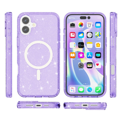 For iPhone 16 Terminator Style Glitter Powder MagSafe Magnetic Phone Case(Purple) - iPhone 16 Cases by buy2fix | Online Shopping UK | buy2fix