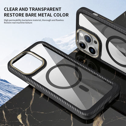 For iPhone 12 / 12 Pro MagSafe Carbon Fiber Transparent Back Panel Phone Case(Black) - iPhone 12 / 12 Pro Cases by buy2fix | Online Shopping UK | buy2fix