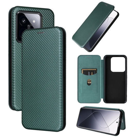 For Xiaomi 14 Carbon Fiber Texture Flip Leather Phone Case(Green) - 14 Cases by buy2fix | Online Shopping UK | buy2fix
