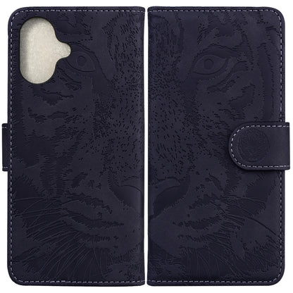 For iPhone 16 Tiger Embossing Pattern Leather Phone Case(Black) - iPhone 16 Cases by buy2fix | Online Shopping UK | buy2fix