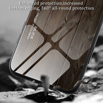 For iPhone 16 Wood Grain Glass Phone Case(Black) - iPhone 16 Cases by buy2fix | Online Shopping UK | buy2fix