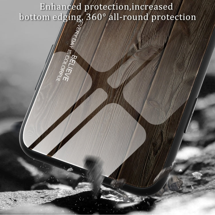 For iPhone 16 Plus Wood Grain Glass Phone Case(Light Brown) - iPhone 16 Plus Cases by buy2fix | Online Shopping UK | buy2fix