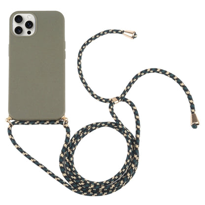 For iPhone 16 Pro Max Wheat Straw TPU Shockproof Phone Case with Neck Lanyard(Dark Green) - iPhone 16 Pro Max Cases by buy2fix | Online Shopping UK | buy2fix