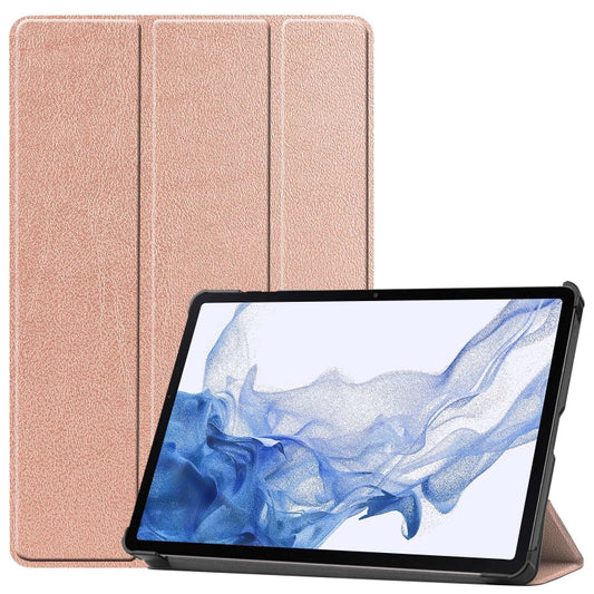 For Samsung Galaxy Tab S9 Custer Pure Color 3-Fold Holder Smart Leather Tablet Case(Rose Gold) - Galaxy Tab S9 Cases by buy2fix | Online Shopping UK | buy2fix