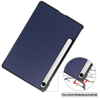 For Samsung Galaxy Tab S9 FE Custer Pure Color 3-Fold Holder Smart Leather Tablet Case(Dark Blue) - Galaxy Tab S9 FE by buy2fix | Online Shopping UK | buy2fix