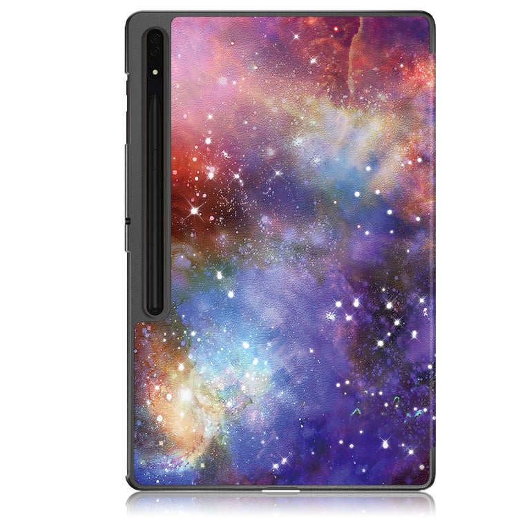 For Samsung Galaxy Tab S9 Ultra Custer Painted 3-Fold Holder Smart Leather Tablet Case(Milky Way Nebula) - Other Galaxy Tab PC by buy2fix | Online Shopping UK | buy2fix