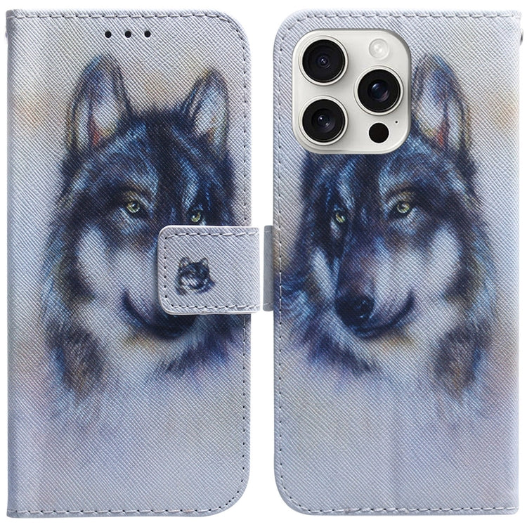 For iPhone 16 Pro Coloured Drawing Flip Leather Phone Case(White Wolf) - iPhone 16 Pro Cases by buy2fix | Online Shopping UK | buy2fix