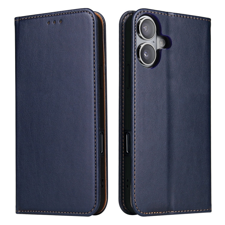 For iPhone 16 Plus Fierre Shann PU Genuine Leather Texture Phone Case(Blue) - iPhone 16 Plus Cases by FIERRE SHANN | Online Shopping UK | buy2fix