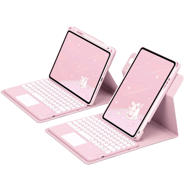 For iPad 10th Gen 10.9 2022 Round Button 360 Degree Rotatable Bluetooth Keyboard Leather Case with Touchpad(Pink) - Universal by buy2fix | Online Shopping UK | buy2fix