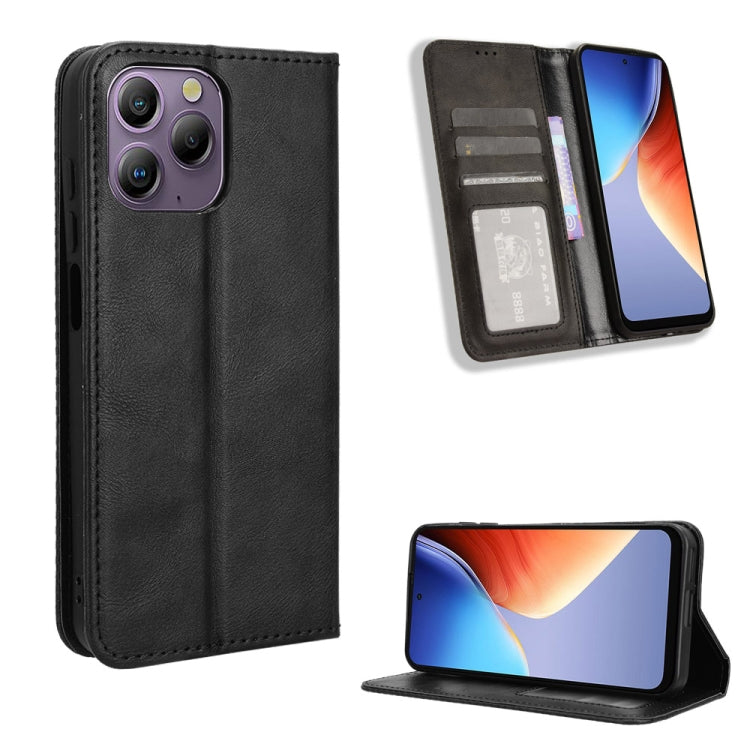 For Blackview A96 Magnetic Buckle Retro Texture Leather Phone Case(Black) - More Brand by buy2fix | Online Shopping UK | buy2fix