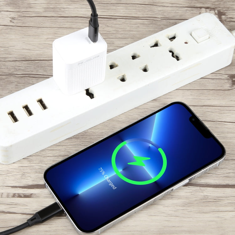 LZ-106PD 25W USB-C / Type-C Ports Plaid Pattern Travel Charger, US Plug(White) - USB Charger by buy2fix | Online Shopping UK | buy2fix