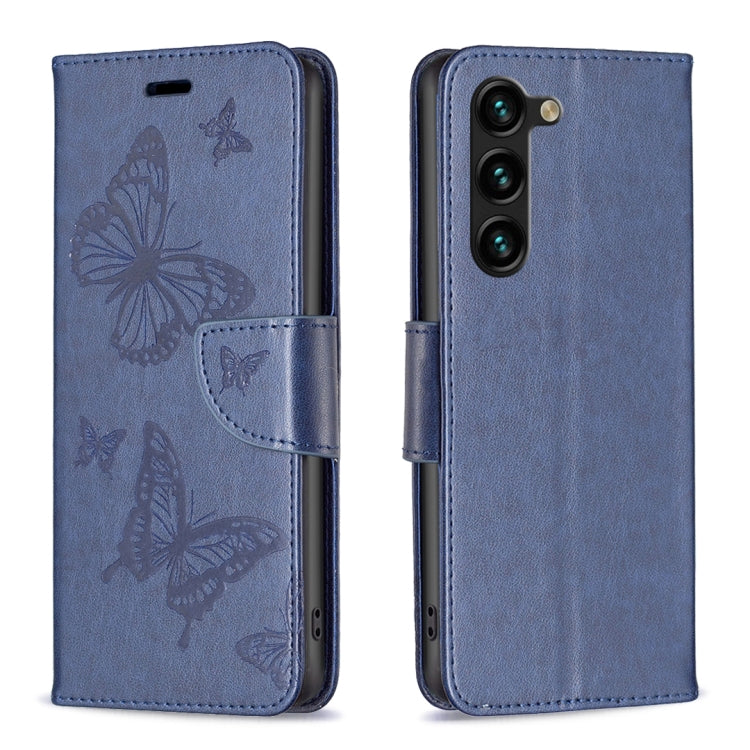 For Samsung Galaxy S24+ 5G Embossing Two Butterflies Pattern Leather Phone Case(Blue) - Galaxy S24+ 5G Cases by buy2fix | Online Shopping UK | buy2fix