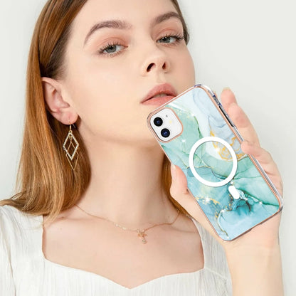 For iPhone 11 Marble Pattern Dual-side IMD Magsafe TPU Phone Case(Green 003) - iPhone 11 Cases by buy2fix | Online Shopping UK | buy2fix