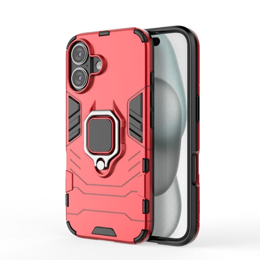 For iPhone 16 Shockproof PC + TPU Holder Phone Case(Red) - iPhone 16 Cases by buy2fix | Online Shopping UK | buy2fix