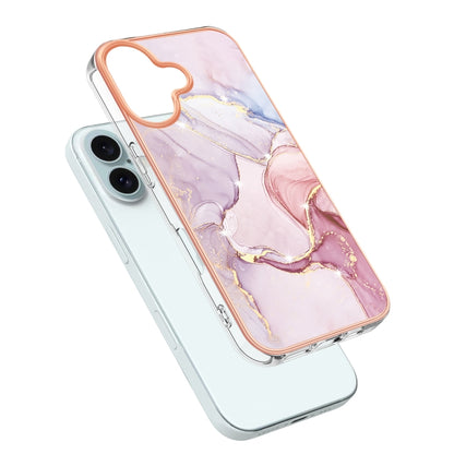 Electroplating Marble Pattern Dual-side IMD TPU Shockproof Phone Case For iPhone 16 Plus(Rose Gold 005) - iPhone 16 Plus Cases by buy2fix | Online Shopping UK | buy2fix