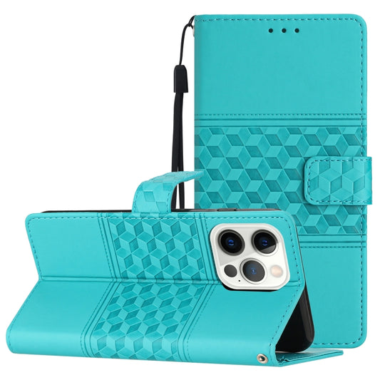 For iPhone 16 Pro Max Diamond Embossed Skin Feel Leather Phone Case(Blue) - iPhone 16 Pro Max Cases by buy2fix | Online Shopping UK | buy2fix