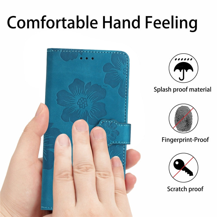 For iPhone 16 Pro Flower Embossing Pattern Leather Phone Case(Blue) - iPhone 16 Pro Cases by buy2fix | Online Shopping UK | buy2fix