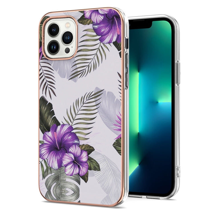 For iPhone 16 Pro Electroplating Pattern IMD TPU Shockproof Case(Purple Flower) - iPhone 16 Pro Cases by buy2fix | Online Shopping UK | buy2fix