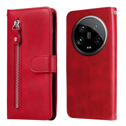For Xiaomi 14 Ultra Fashion Calf Texture Zipper Leather Phone Case(Red) - 14 Ultra Cases by buy2fix | Online Shopping UK | buy2fix