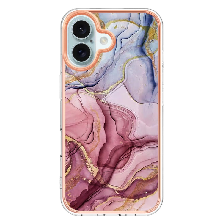 For iPhone 16 Plus Electroplating Marble Dual-side IMD Phone Case(Rose Red 014) - iPhone 16 Plus Cases by buy2fix | Online Shopping UK | buy2fix