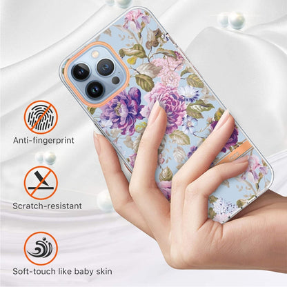 For iPhone 16 Pro Flowers and Plants Series IMD TPU Phone Case(Purple Peony) - iPhone 16 Pro Cases by buy2fix | Online Shopping UK | buy2fix