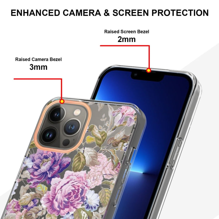 For iPhone 16 Pro Flowers and Plants Series IMD TPU Phone Case(Purple Peony) - iPhone 16 Pro Cases by buy2fix | Online Shopping UK | buy2fix