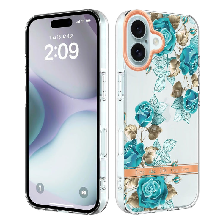 For iPhone 16 Plus Flowers and Plants Series IMD TPU Phone Case(Blue Rose) - iPhone 16 Plus Cases by buy2fix | Online Shopping UK | buy2fix