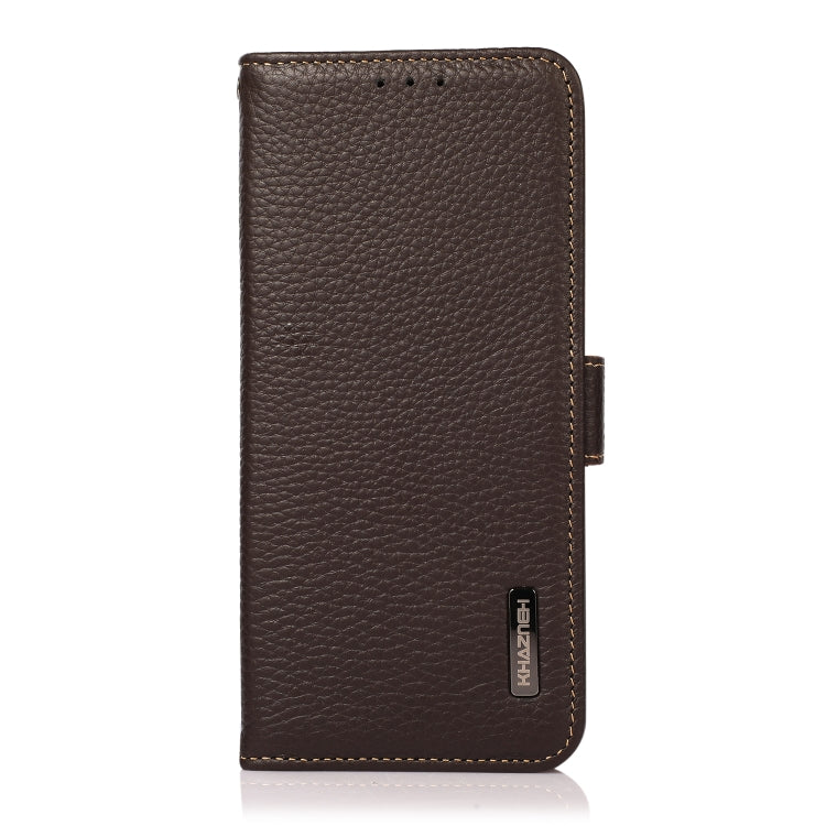 For OnePlus 13 KHAZNEH Side-Magnetic Litchi Genuine Leather RFID Phone Case(Brown) - OnePlus Cases by buy2fix | Online Shopping UK | buy2fix