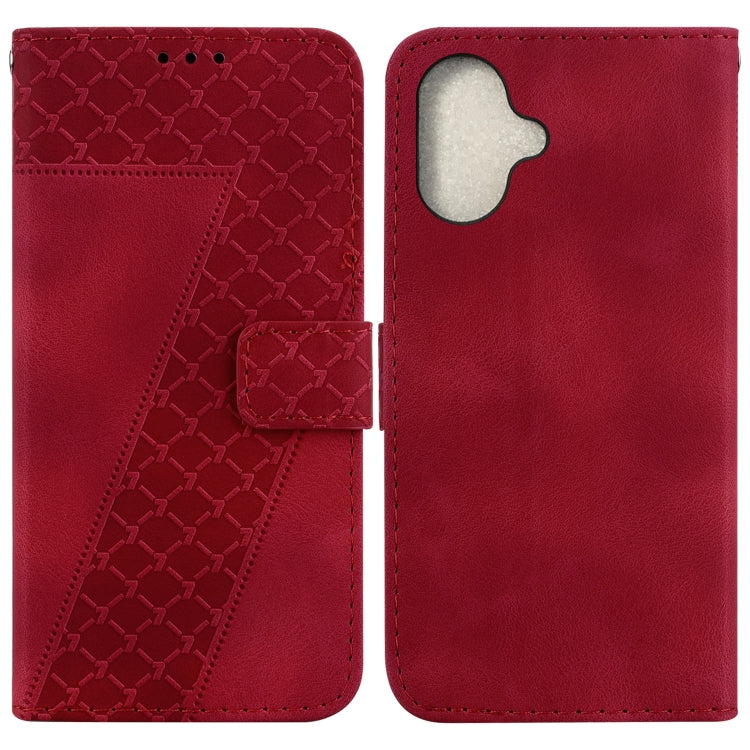 For iPhone 16 Plus Seven-shaped Embossed Leather Phone Case(Red) - iPhone 16 Plus Cases by buy2fix | Online Shopping UK | buy2fix