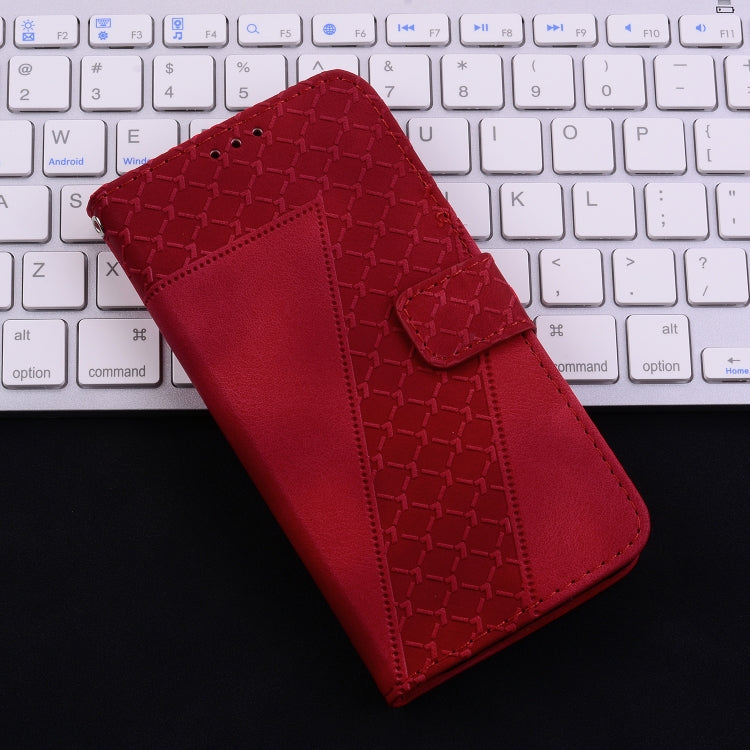 For iPhone 16 Plus Seven-shaped Embossed Leather Phone Case(Red) - iPhone 16 Plus Cases by buy2fix | Online Shopping UK | buy2fix