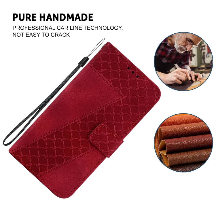 For iPhone 16 Plus Seven-shaped Embossed Leather Phone Case(Red) - iPhone 16 Plus Cases by buy2fix | Online Shopping UK | buy2fix