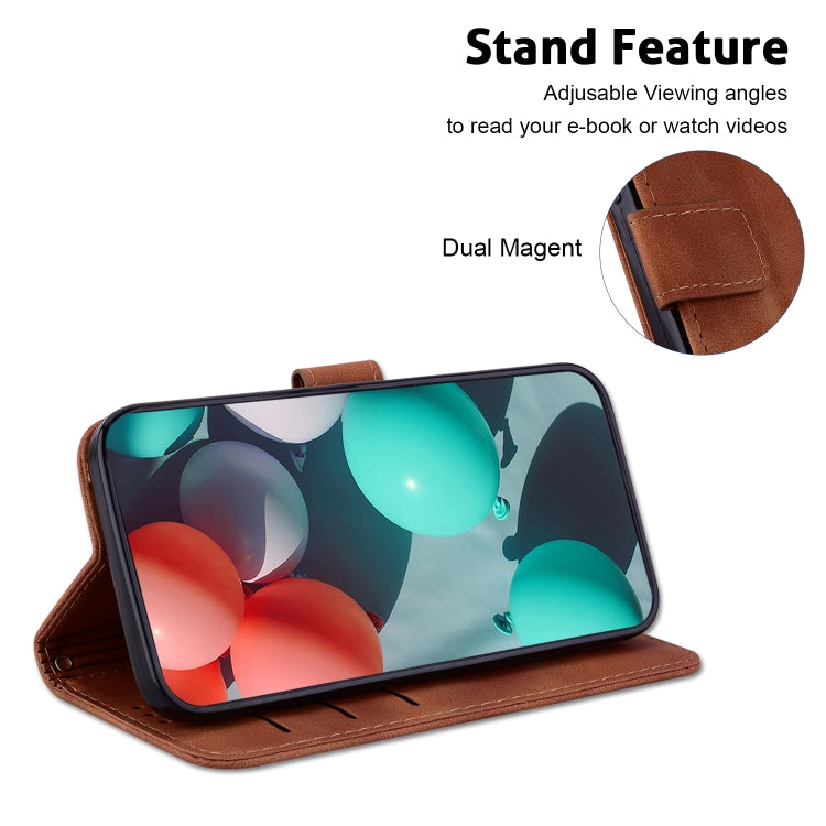 For iPhone 16 Seven-shaped Embossed Leather Phone Case(Brown) - iPhone 16 Cases by buy2fix | Online Shopping UK | buy2fix