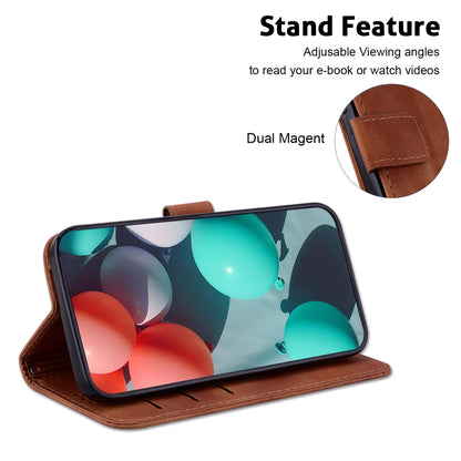 For iPhone 16 Seven-shaped Embossed Leather Phone Case(Brown) - iPhone 16 Cases by buy2fix | Online Shopping UK | buy2fix