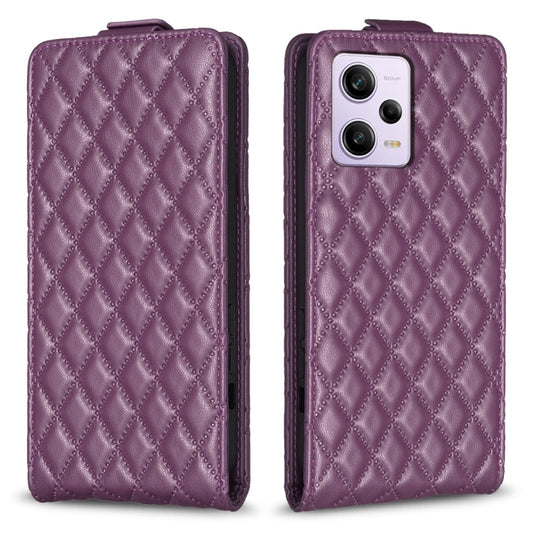 For Redmi Note 12 Pro Global Diamond Lattice Vertical Flip Leather Phone Case(Dark Purple) - Xiaomi Cases by buy2fix | Online Shopping UK | buy2fix