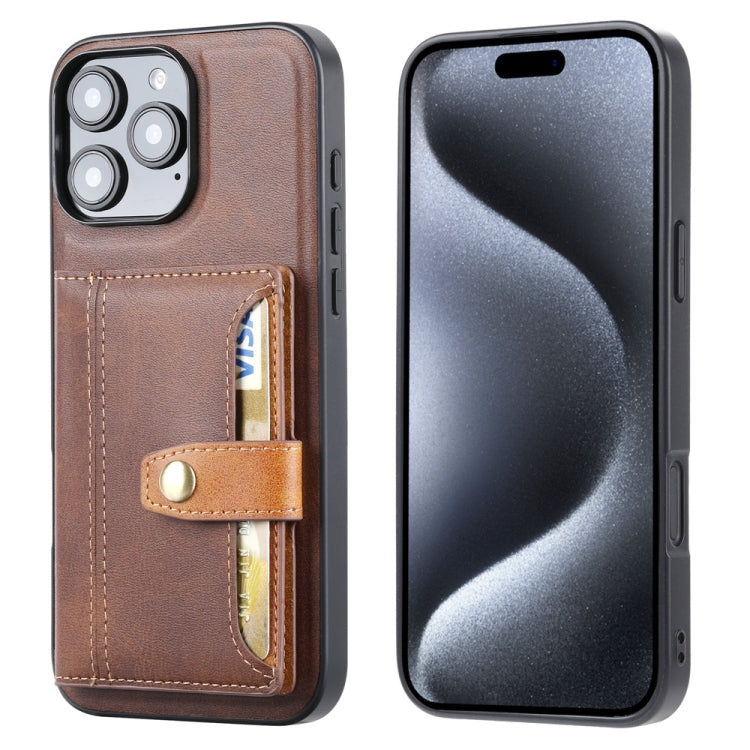 For iPhone 16 Pro Calfskin Card Slot TPU Hybrid PU Phone Case(Brown) - iPhone 16 Pro Cases by buy2fix | Online Shopping UK | buy2fix