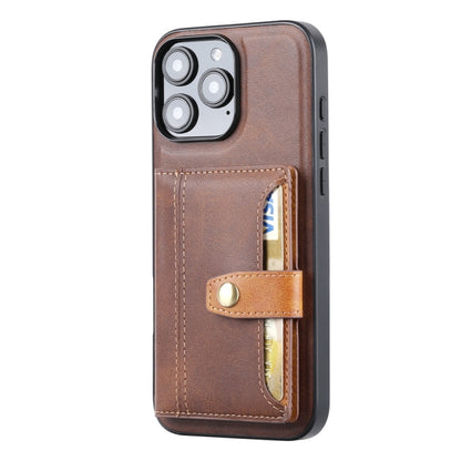 For iPhone 16 Pro Calfskin Card Slot TPU Hybrid PU Phone Case(Brown) - iPhone 16 Pro Cases by buy2fix | Online Shopping UK | buy2fix