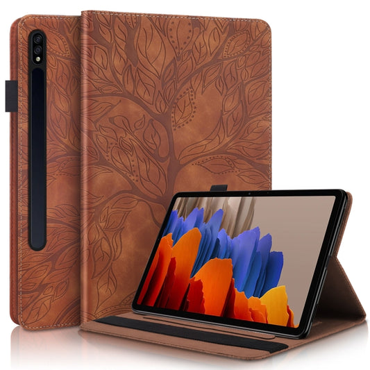 For Samsung Galaxy Tab S8 / S7 Life Tree Series Horizontal Flip Leather Tablet Case(Brown) - Galaxy Tab S8 Cases by buy2fix | Online Shopping UK | buy2fix