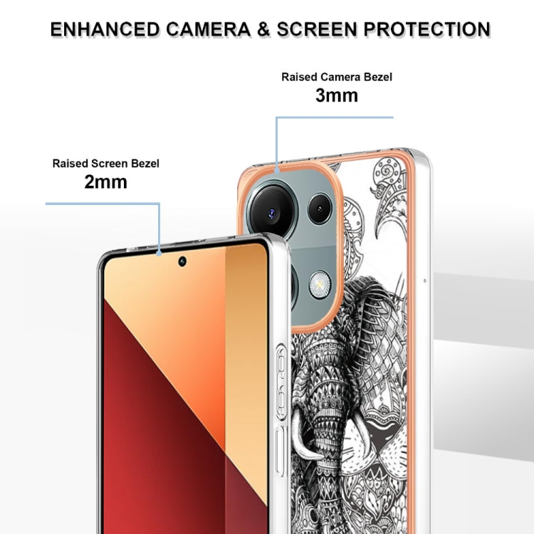 For Xiaomi Redmi Note 13 Pro 4G/Poco M6 Pro 4G Electroplating Marble Dual-side IMD Phone Case(Totem Elephant) - Note 13 Pro Cases by buy2fix | Online Shopping UK | buy2fix